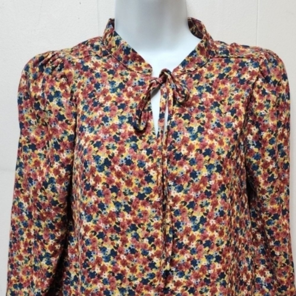 Willow & Root Blouse Small Floral Multicolor Lightweight Long Sleeve C256